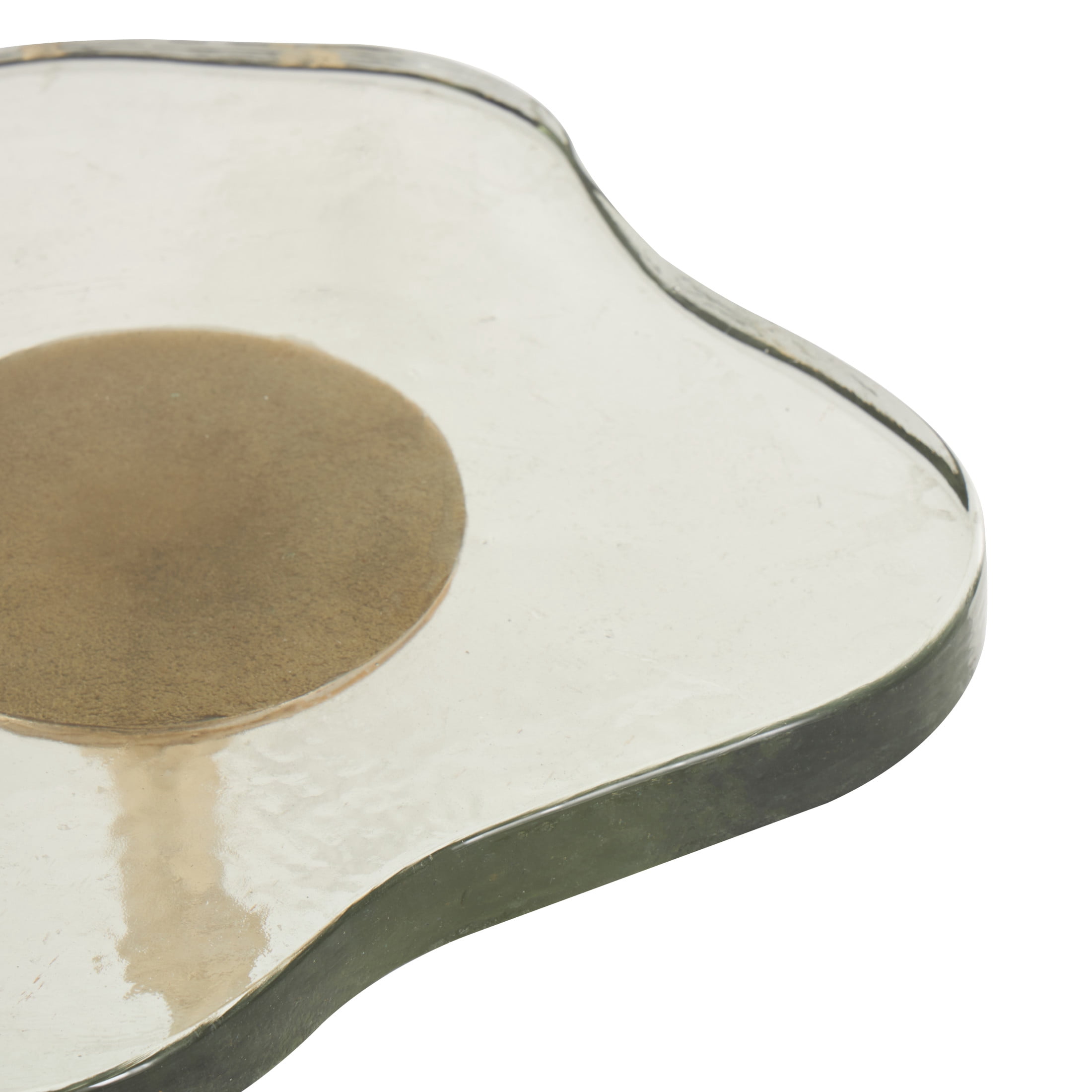 DecMode 11" x 23" Gold Aluminum Metal Pedestal Accent Table with Textured Glass Tabletop, 1-Piece