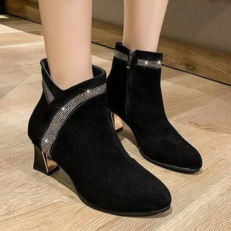 

Gubotare Ankle Boots For Women Low Heel Women’s Fashion Ankle Booties Causal 8-Eye Side Zipper Lace-up Combat Boots Black 7.5