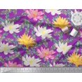 thumbnail image 3 of Soimoi Purple Velvet Fabric Leaves & Water Lily Floral Print Printed Fabric 1 Yard 60 Inch Wide, 3 of 3