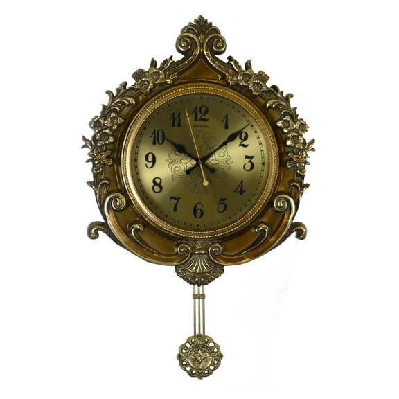 Three Star ZP919 27 x 17 in. Gold Wall Clock With Pendulum