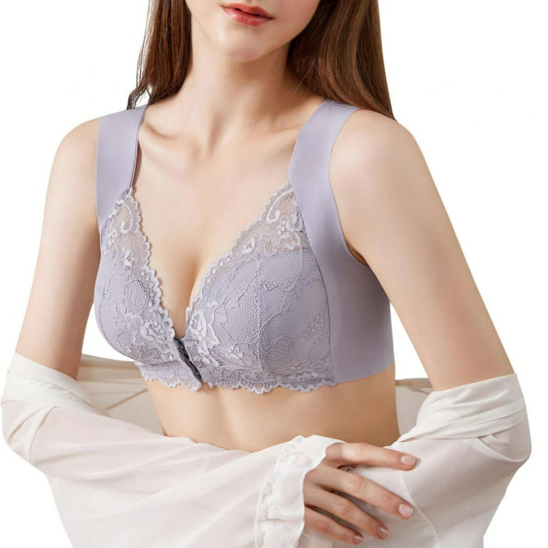 Women's Front Closure Push Up Bra Thick Padded Underwire T-Shirt Bras  Floral Lace
