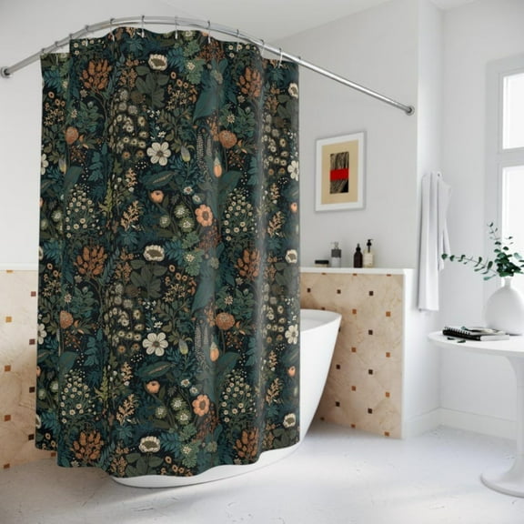 Floral Shower Curtains Botanical Dark Flower Bath Curtain Boho Vintage Floral Bathroom Decor, 60x72 inch