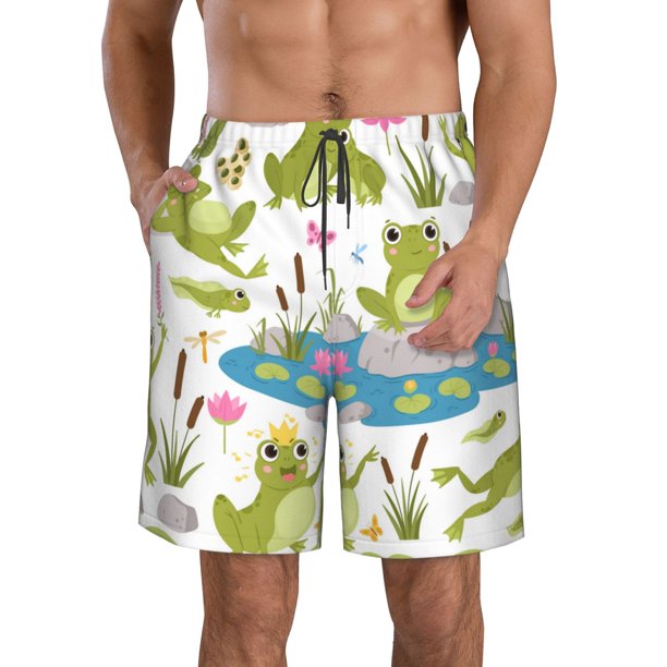 Fotbe Cartoon Frogs Trajes de Baño Estampados para Hombre, Shorts de Verano de Secado Rápido, Ropa de Playa, Bañadores-XX-Large