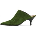 thumbnail image 2 of YDN Women Sexy Kitten Low Heel Mules Pumps Pointed Closed Toe Loafers Backless Slip On Sandals Suede Comfort Shoes Size 7 Olive, 2 of 4