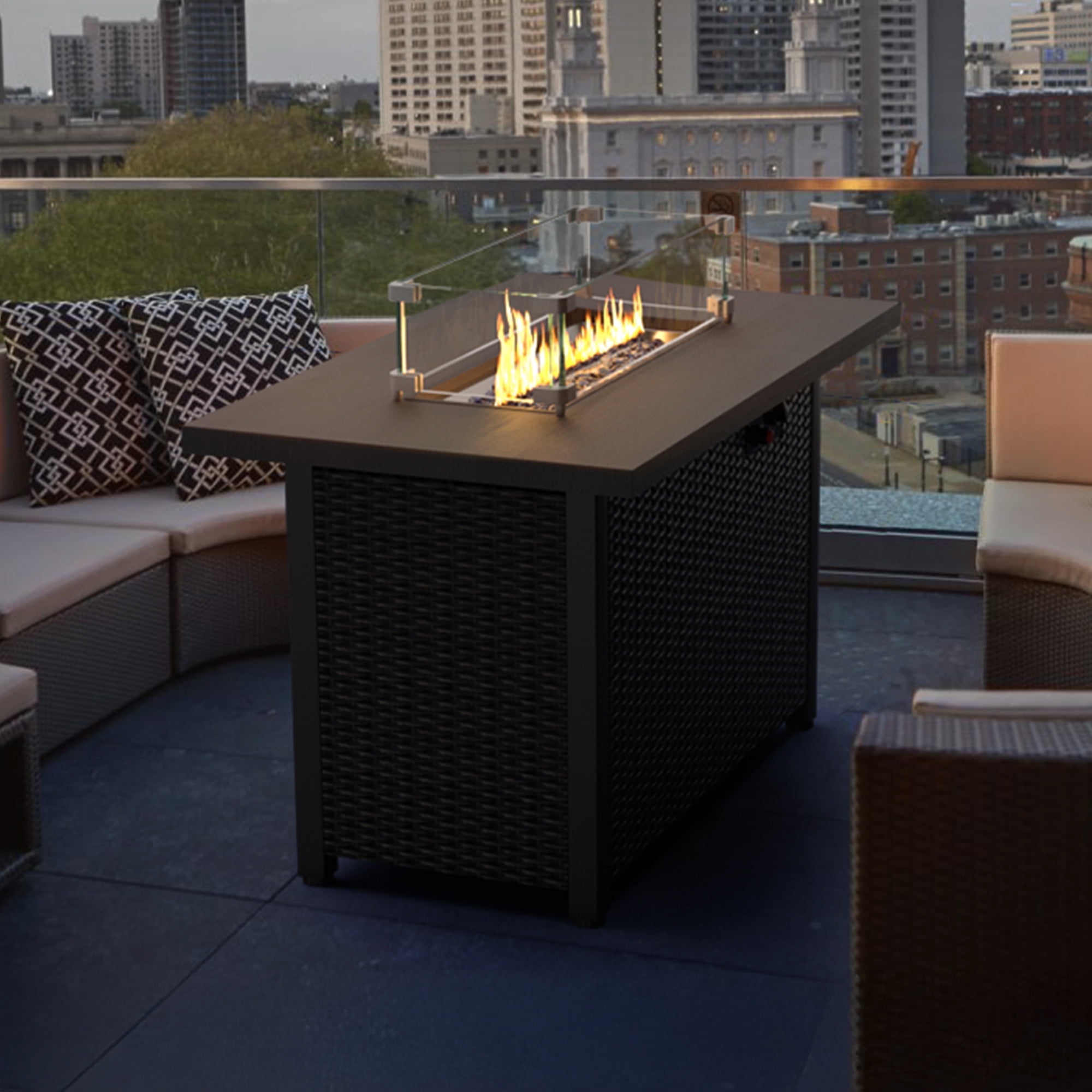 42" Propane Fire Pit Table 50,000 BTU Steel Gas Fire Pit with Rain Cover, Glass Rock and Steel Lid for Outside