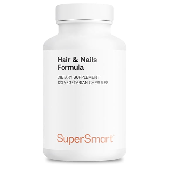 SuperSmart Hair & Nails Formula - Patented Solubilized Keratine Supplement - with Biotin, Bamboo Extract, MSM, Cynatine HNS Keratin | Non-GMO & Gluten Free - 120 Vegetarian Capsules
