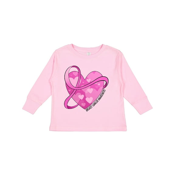 Inktastic Breast Cancer Awareness- Pink Ribbon Around Heart Boys or Girls Long Sleeve Toddler T-Shirt