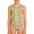 thumbnail image 2 of Shadoumai One Piece Swimsuit for Girls Sheer Mesh Tankini Quick Drying Color Block Girl Bathing Suit Modest Swimwear with Cover Up Tween Adjustable Straps Padded, 2 of 5