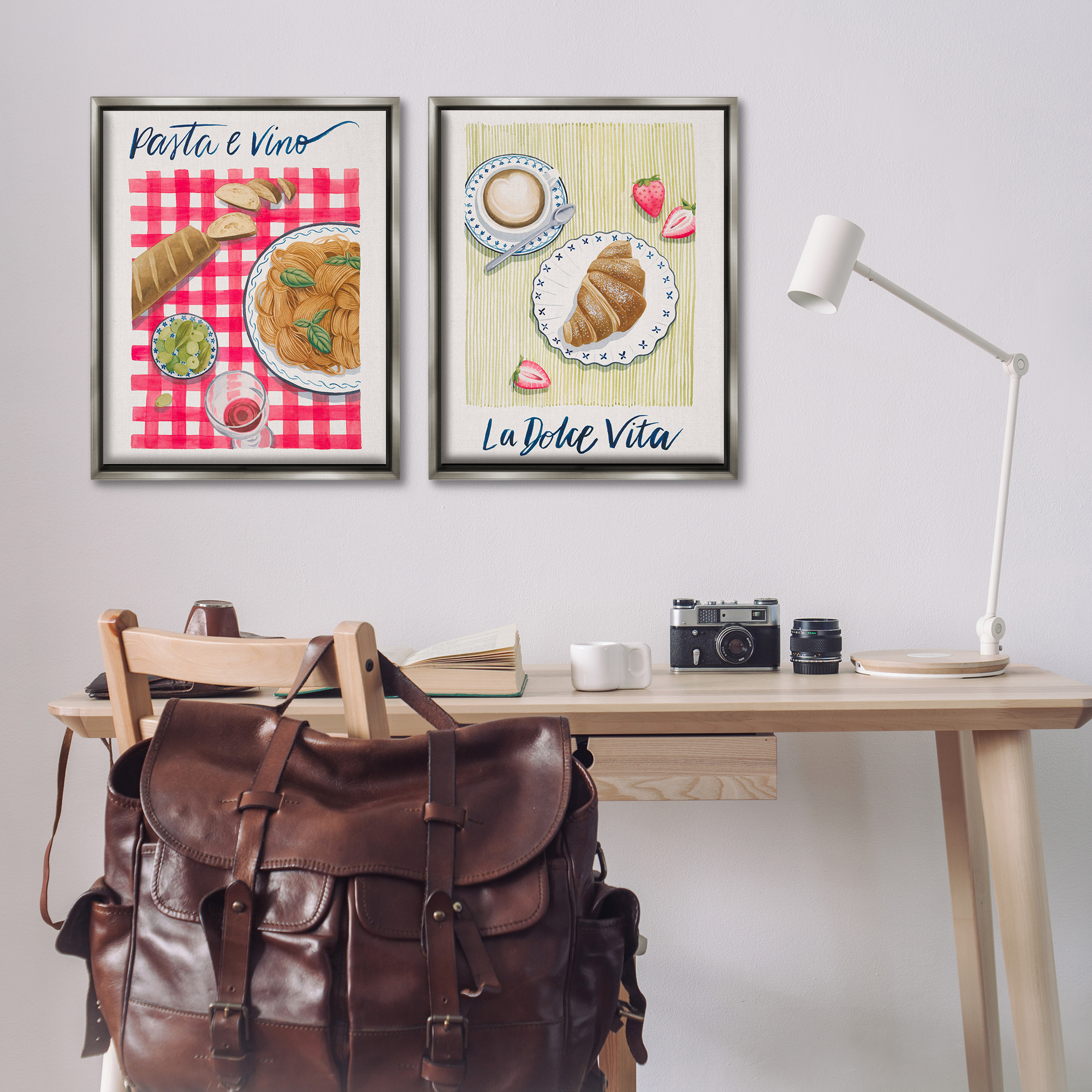 Stupell Industries Picnic Lunch & Brunch Meals Food & Beverage Painting Gray Floater Framed Canvas Art Print Wall Art, 31 x 25, Set of 2