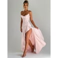 thumbnail image 3 of Women'S V-Neck Sleeveless Satin Ruffle Hem Tight Long Casual Open Back High Slit Cocktail Dress Pink XL, 3 of 8