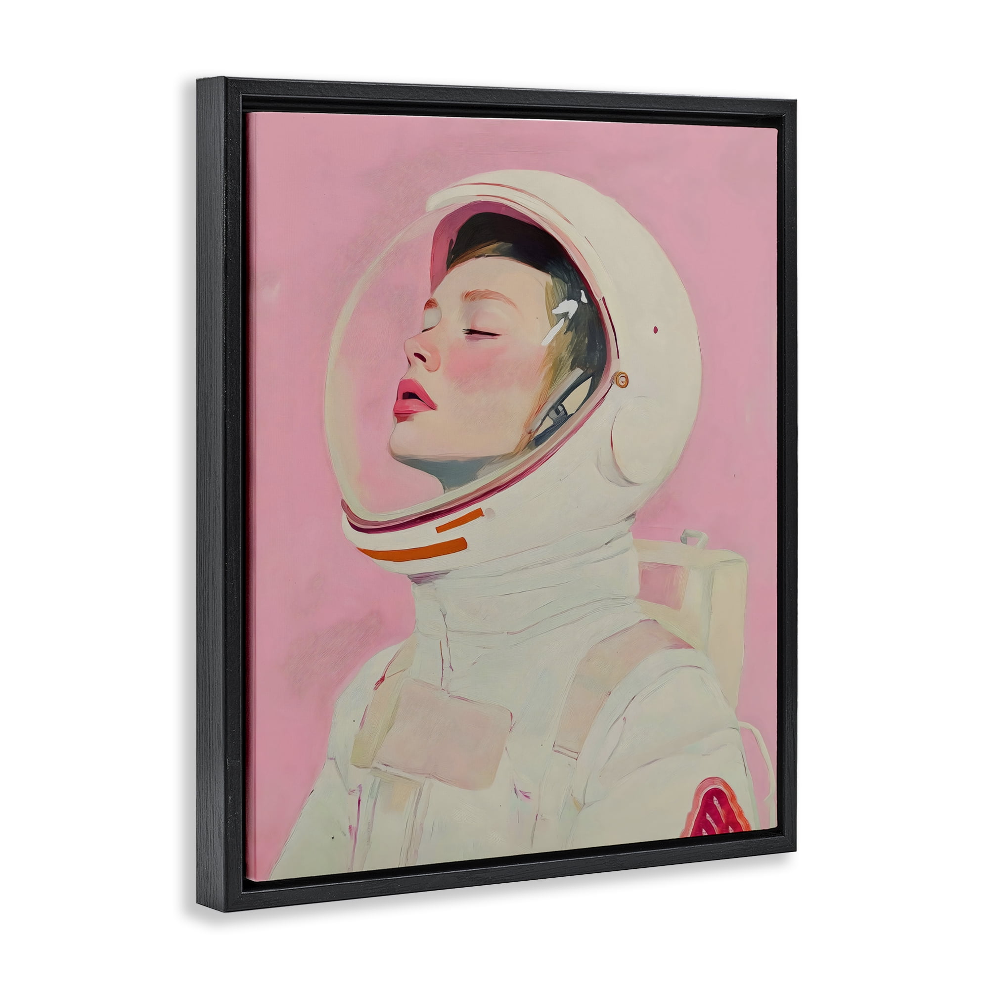 Stupell Industries Pink Astronaut Girl Black Framed Floater Canvas Wall Art, design by The Prints Vibe