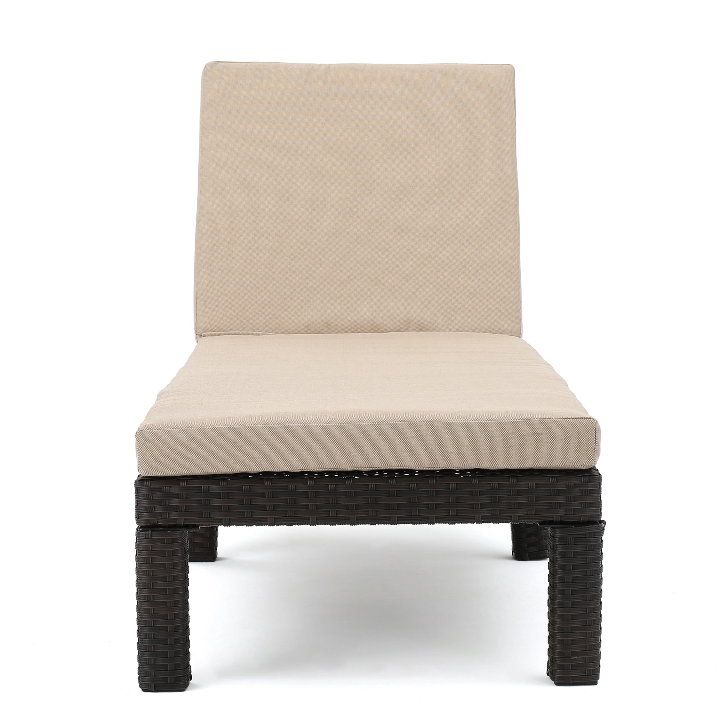 Outdoor Frame Chaise Lounge with Cushion for Patio Poolside, Dark Brown