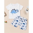 thumbnail image 3 of Suagox Baby Boys Summer Outfits Dinosaur Embroidery Short Sleeves T-Shirt and Elastic Shorts Set for 2 Piece Clothes Set for 0-24 Months And 2-3 Years Old, 3 of 10
