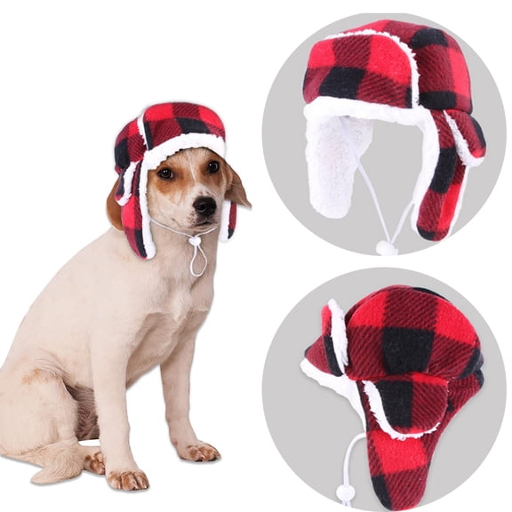 Plaid Pet Hat, Windproof Dog Trapper, Winter Pet Cap