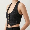 thumbnail image 4 of Elvqul Women's Vintage Halter Neck Denim Outerwear Vest, Cropped Sleeveless Jacket with Metal Button Down for a Stylish Casual Fitted Look, 4 of 5
