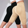 thumbnail image 2 of BODOAO 2 Pack Bermuda Shorts for Women Knee Length Women's High Waisted Stretch Long Shorts Walking Casual Yoga Short Hip Lifting Fitness Pants Compression and Tight Fit Yoga Short Light Yellow L, 2 of 4