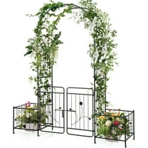 S AFSTAR 87-Inche Garden Arbor with Gate , Metal Garden Arch with Lockable Gate, Arched Top Arbour, Heavy-Duty Arched Trellis Archway for Climbing Plants Grape Vines Wedding Ceremony