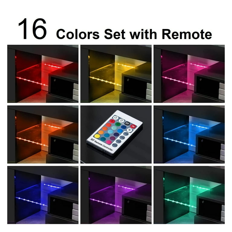 Bonzy Home High Glossy TV Stand for 70 Inch TVs with LED Light Modern LED TV Unit Media Console with Storage Black