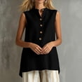 thumbnail image 3 of cocolona Summer Linen Tank Tops for Women Sleeveless Crew Neck Button Shirts Dressy Casual Solid Color Tunic Blouses, 3 of 4