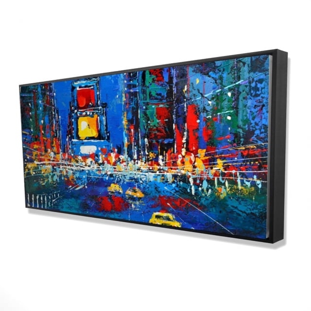 COLORFUL AND ABSTRACT TIMES SQUARE BY NIGHT - Framed Print on canvas by Begin Edition