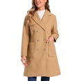 thumbnail image 1 of Abrigo largo INSPIRE CHIC para mujer, con solapa de muesca, de doble botonadura y mangas largas, color caqui, talla M, 1 of 6