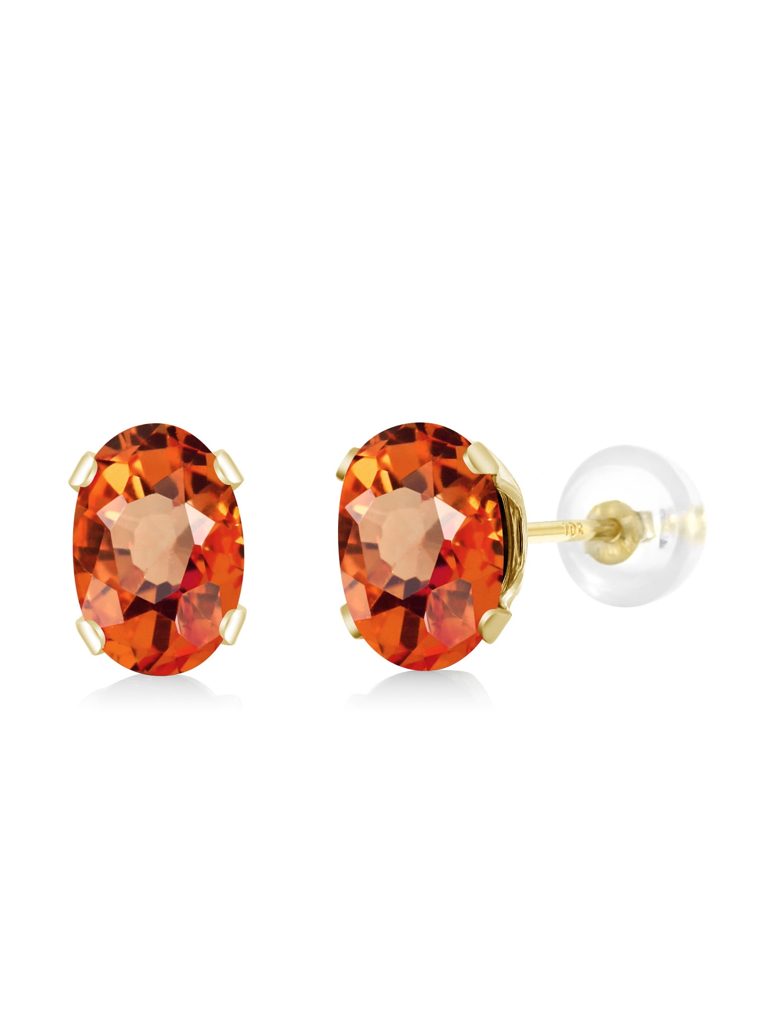 Gem Stone King 10K Yellow Gold Orange Sapphire Stud Earrings For Women