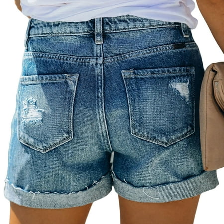Women's Denim Shorts Distressed Jeans Ripped High Waisted Casual Summer ...