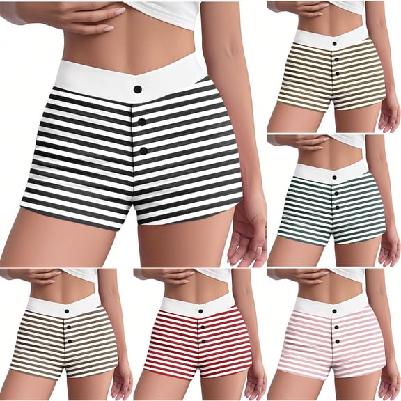 HBGVBA Women Pajama Shorts,Summer Sleep Loungewear,Summer Thin Striped Sleep Shorts Elastic Waist Button High Waist Slim Fitted Homewear