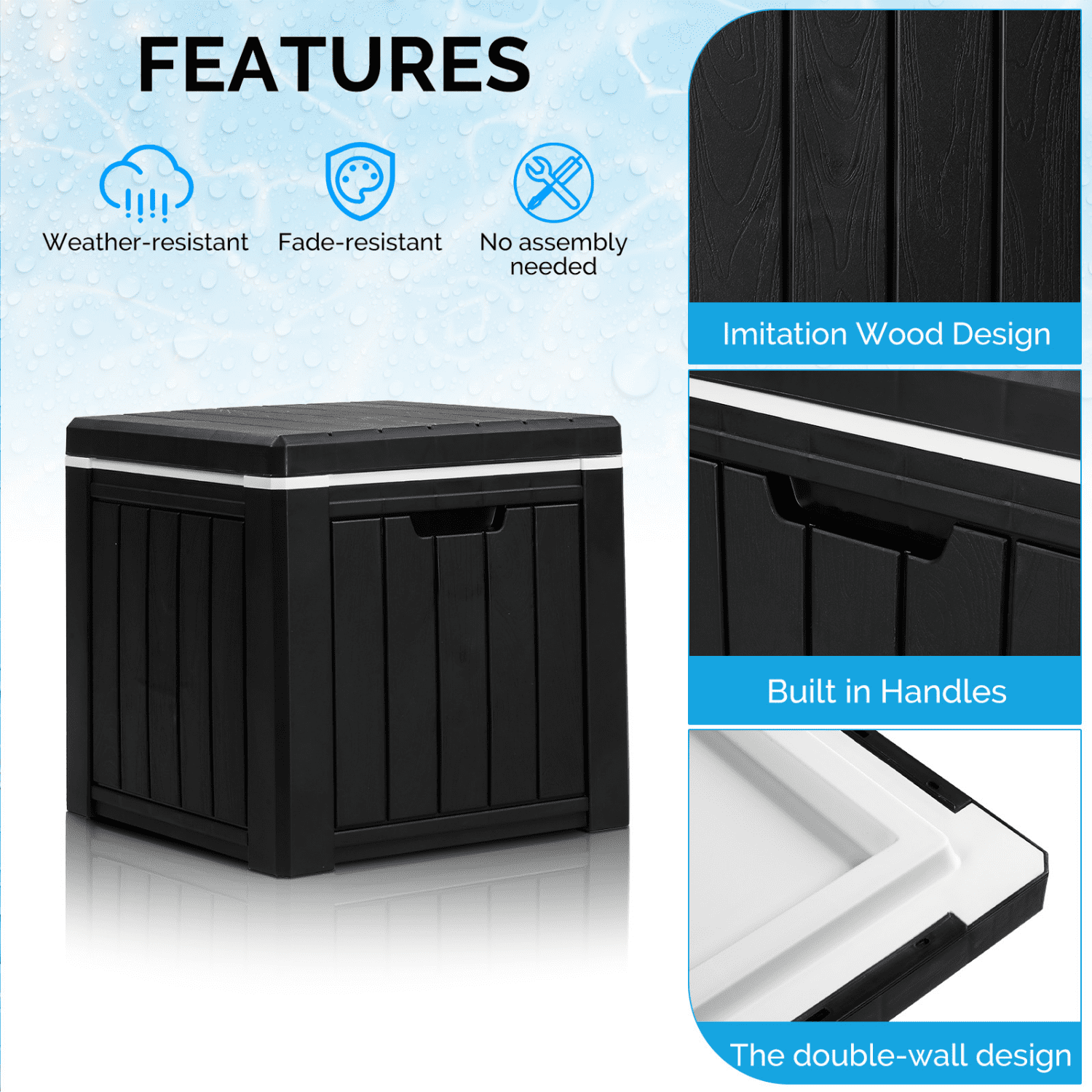 Tcbosik Portable Cooler Table with Handles, 10 Gallon Ice Chest with Storage, Cocktail Side Table for Camping, Fishing, Picnic, BBQ, Black