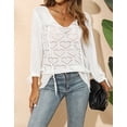 thumbnail image 3 of Blouses for Women Solid Color Crochet Heart Hollow Womens Tops V-neck Long Sleeve Shirts Alsol Lamesa, 3 of 6