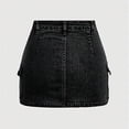 thumbnail image 5 of Xyant Denim Skirt for Girls Mid Waist Mini Jean Skirt with Elastic Waistband Hem (Black,14-15 Years), 5 of 5