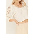 thumbnail image 3 of Shyanne Women's Embellished Tie Front Peasant Top - SWSU24W84-CRM X-  US, 3 of 4