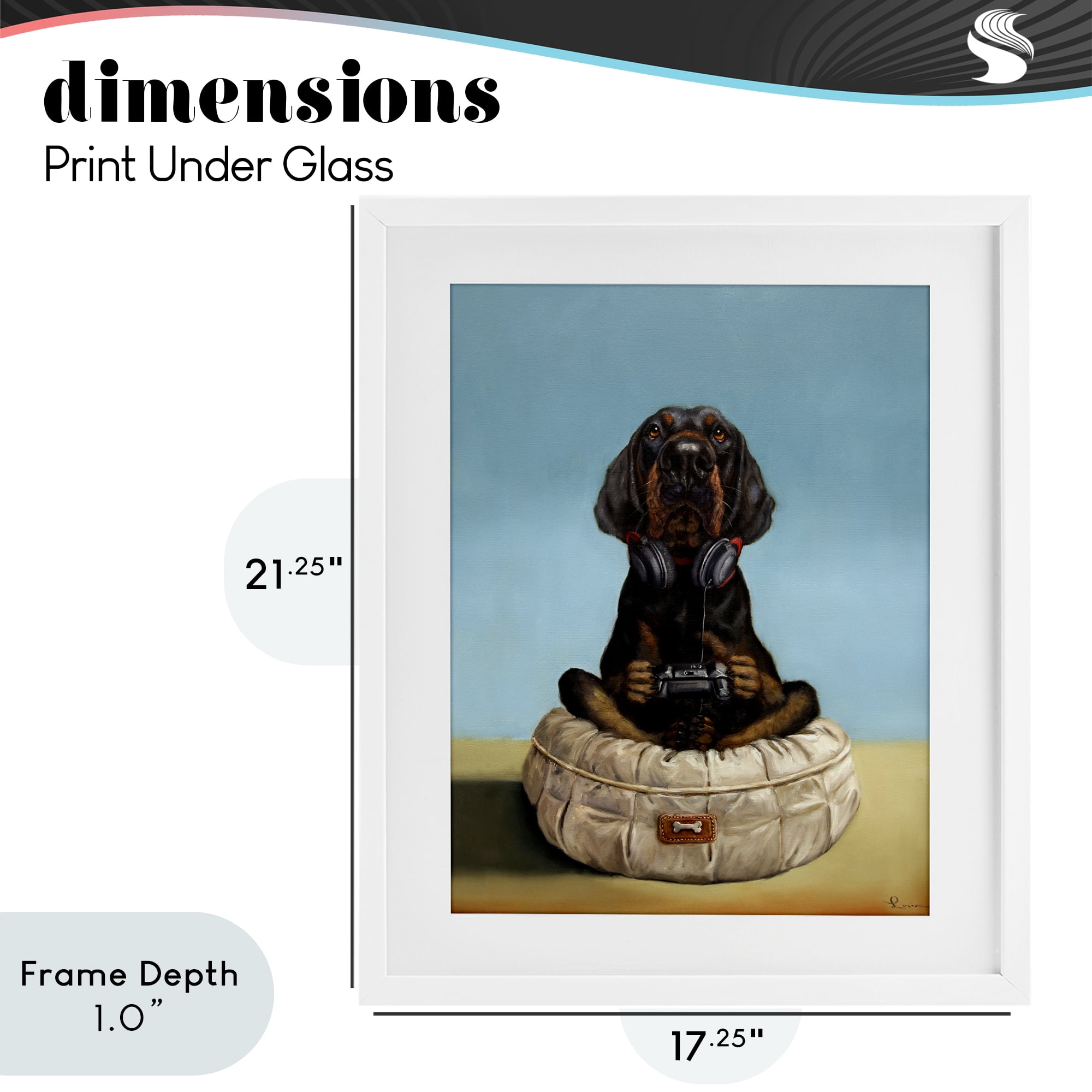 Stupell Industries Game Boy Playing Dog White Framed Print Under Glass, design by Lucia Heffernan
