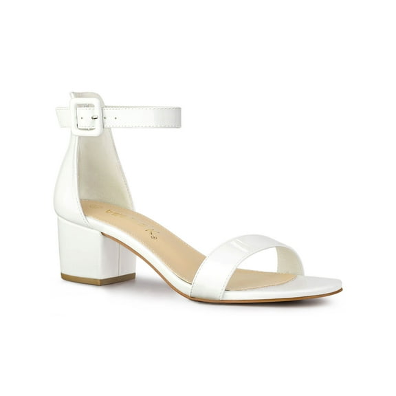 BLISSFUL STEP Women's Shoes Open Toe Block Heel Ankle Strap Sandals White 7.5
