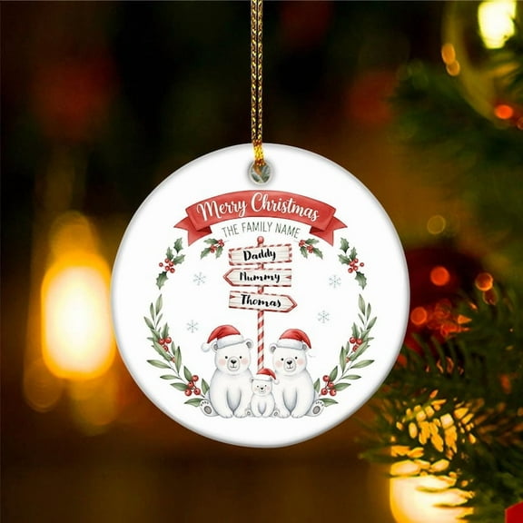 ViciArt Personalized Family Christmas Ornament, Custom Polar Bear, Ceramic Holiday Keepsake