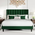 thumbnail image 3 of SHA CERLIN Green Queen Size Platform Bed Frame with Velvet Vertical Channel Headboard, Adult, 3 of 11