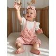 thumbnail image 6 of BemeyourBBs Newborn Baby Girl Summer Clothes Cotton Outfits Faux Two-piece Romper Bow Print Ruffled Trim Short Sleeve Jumpsuit and Bow Headband 2 Pcs Set, 6 of 9