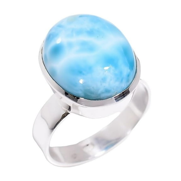 Natural Blue Larimar Gemstone 925 Sterling Silver Handmade Statement Ring Gift Jewelry for Her
