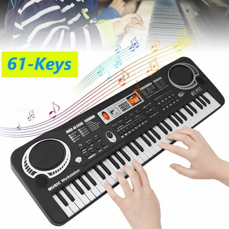 61-Key Electronic Piano Electric Organ Music Keyboard with Microphone Kids Gift, Black