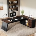 thumbnail image 1 of Tribesigns 78-Inch L-Shaped Executive Office Desk with Drawers & File Cabinet, Large Computer Workstation with Storage Shelves for Home Office (Walnut+Black), 1 of 5