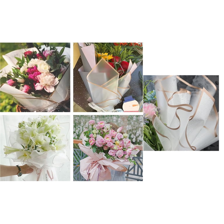 BBJ WRAPS Clear Flower Bouquet Bags With Handle – 5 Pack, 11.4x5.9x16.7 Inches, Florist Packaging
