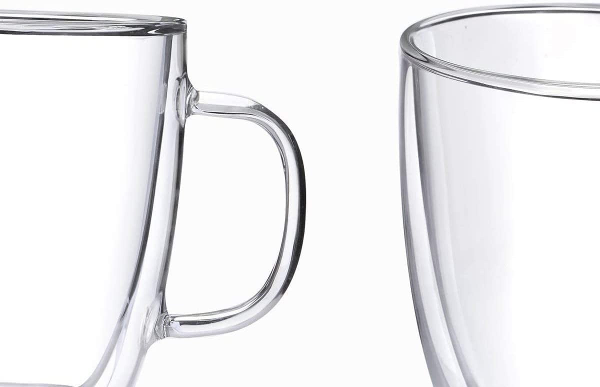 i Kito Double Wall Glass Mug with lid 16 oz, Clear Glass Cups with