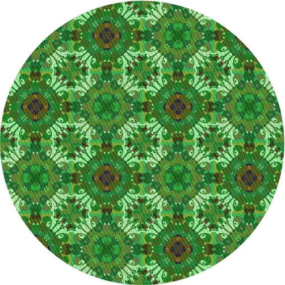 Ahgly Company Indoor Round Patterned LimeGreen Area Rugs, 7' Round