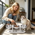 thumbnail image 4 of Gytml Elevated Triple Cat Bowls With Wooden Stand, Raised 3 Stainless Steel Dishes For Food Water, Easy Clean Feeder For Cats & Small Dogs(White-16.85Inch), 4 of 8
