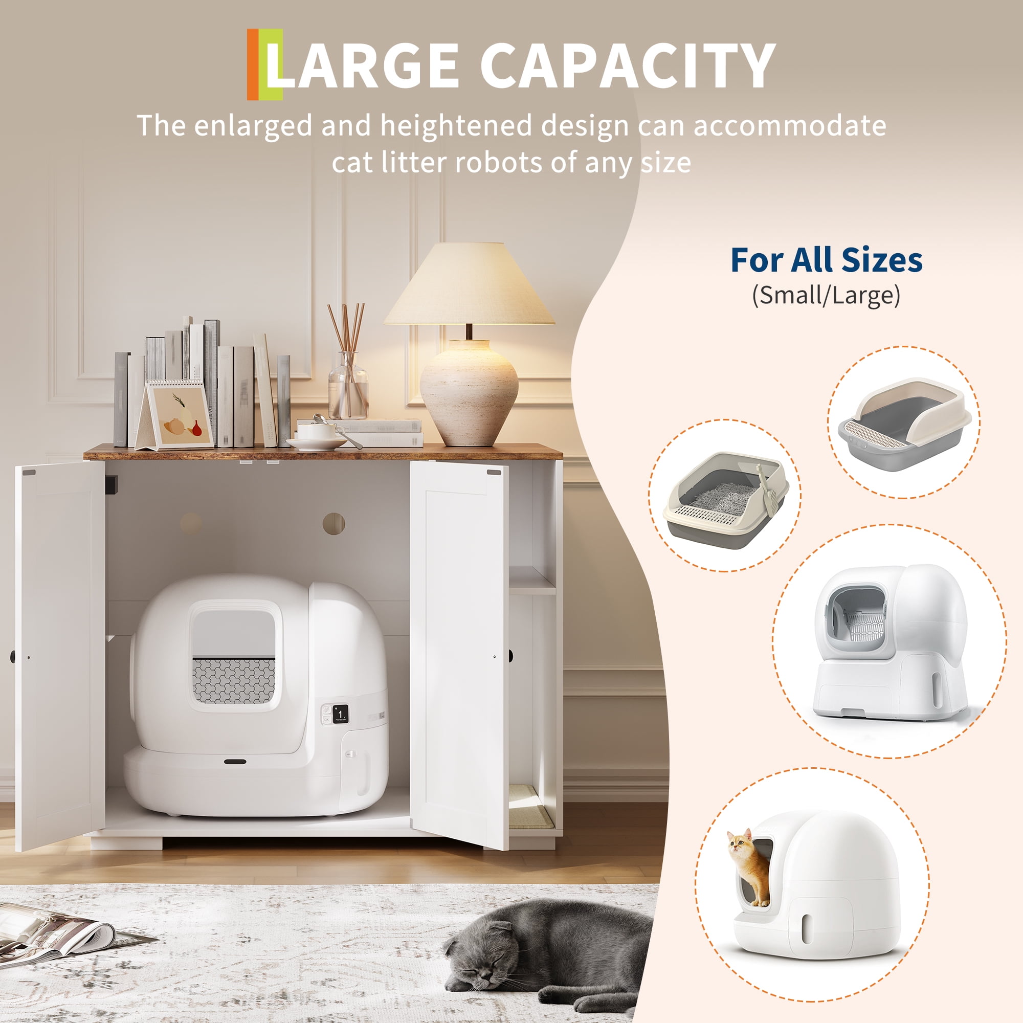 Cat Litter Enclosure for Litter Robot 3/4 with Power Outlet, Dog-Proof Shelf, and Litter Collector