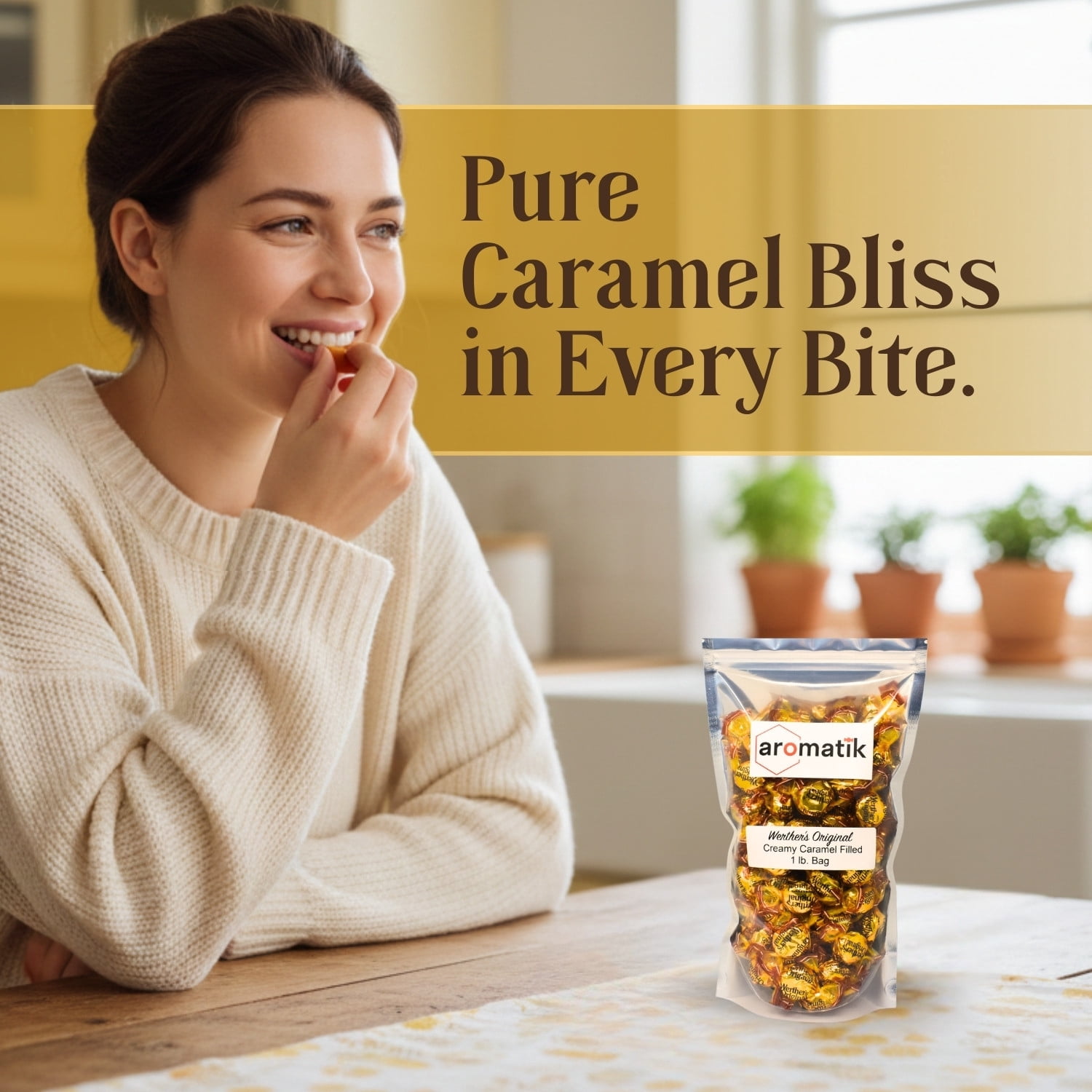 Bulk Werthers Original Hard Candy | Bulk Candy Individually wrapped | Werthers Caramel Candy | 1 lb Individual Flavor Bag | Ships in an Aromatik™ Resealable Pouch (Creamy Caramel Filled)