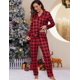 thumbnail image 2 of Conjunto de pijama ZMJ camisa y pantalones de manga larga a cuadros rojos y negros, 2 of 6