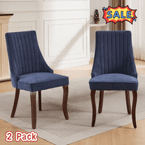 Tcbosik Modern Upholstered Dining Chairs Set of 2, Linen Fabric Accent Chair with Wood Legs, Side Chair for Living Room, Kitchen, Blue & Brown