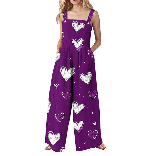 Tauxra Combinaison Ample à Manches Longues Imprimée pour la Saint-Valentin pour Femmes avec Poches, une Pièce Décontractée pour Fête de Printemps Vacances