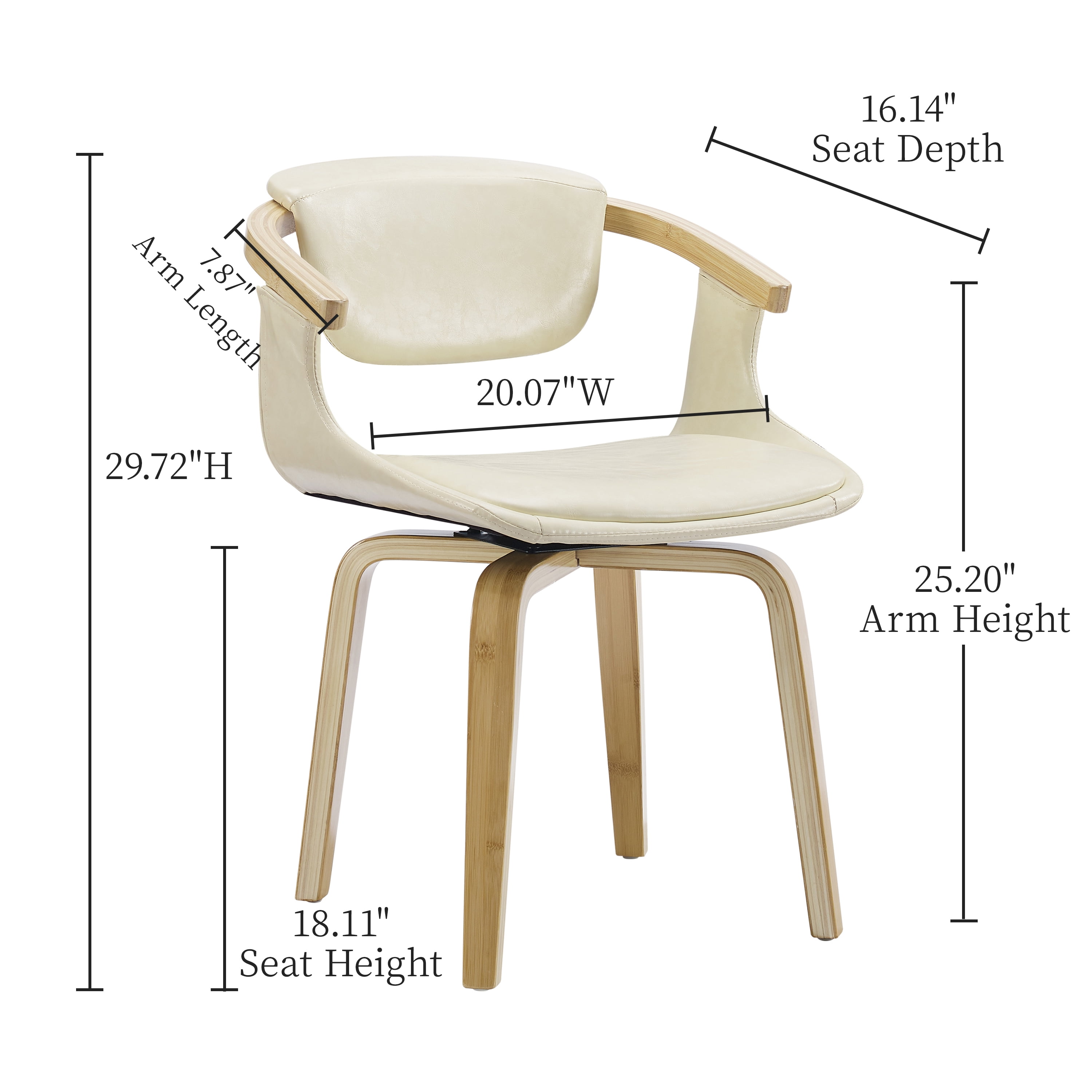 Art Leon Office Chair, Faux Leather Swivel Desk Chair with Wood Legs, Off-white